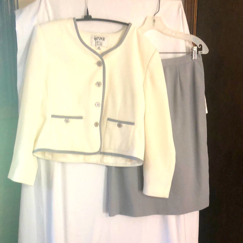 Kasper grey and white suit